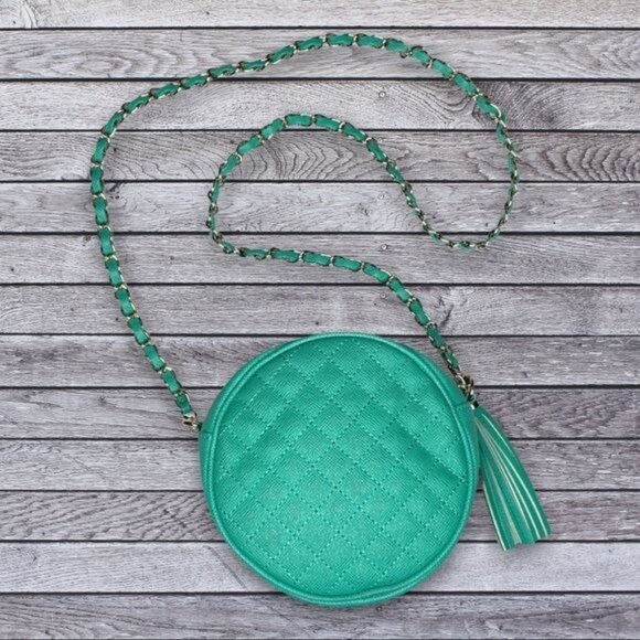 Sondra Roberts SR2 Round Quilted Zipper Turquoise Crossbody Bag - Picture 1 of 10